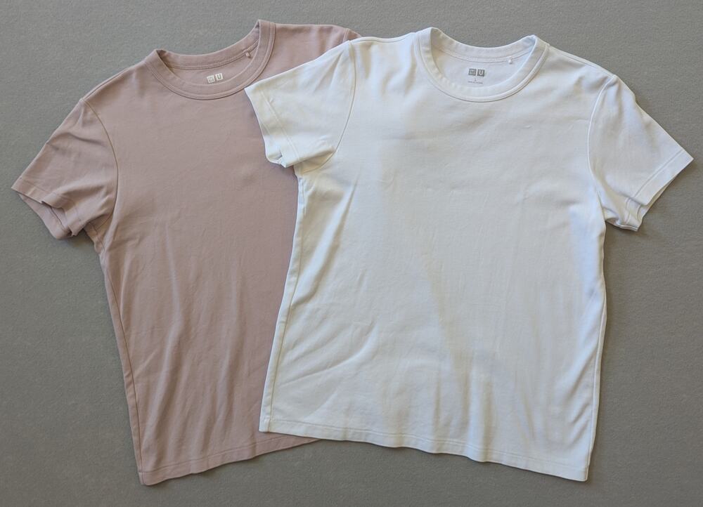 Lot of 2 Uniqlo U Women Crew Neck Short Sleeve T-Shirts L White Pink Cotton